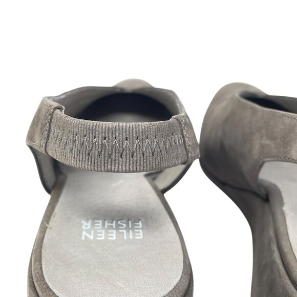 NWOT Eileen Fisher Devi Taupe Gray Tumbled Nubuck Leather Slingback Wedges 7.5 - Picture 8 of 9
